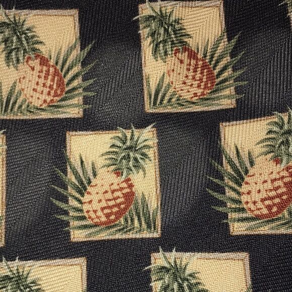 Vintage Gray Tommy Bahama retro Pineapple silk print  Aloha swingers neck tie - Picture 2 of 4